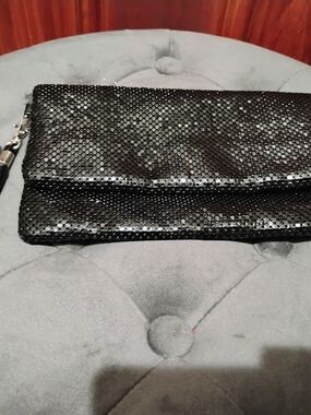 Christopher & Banks Black Sequin Fold-Over Clutch Handbag